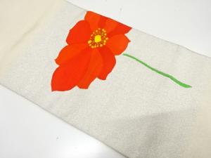 綴れ　花模様織り出し　名古屋帯